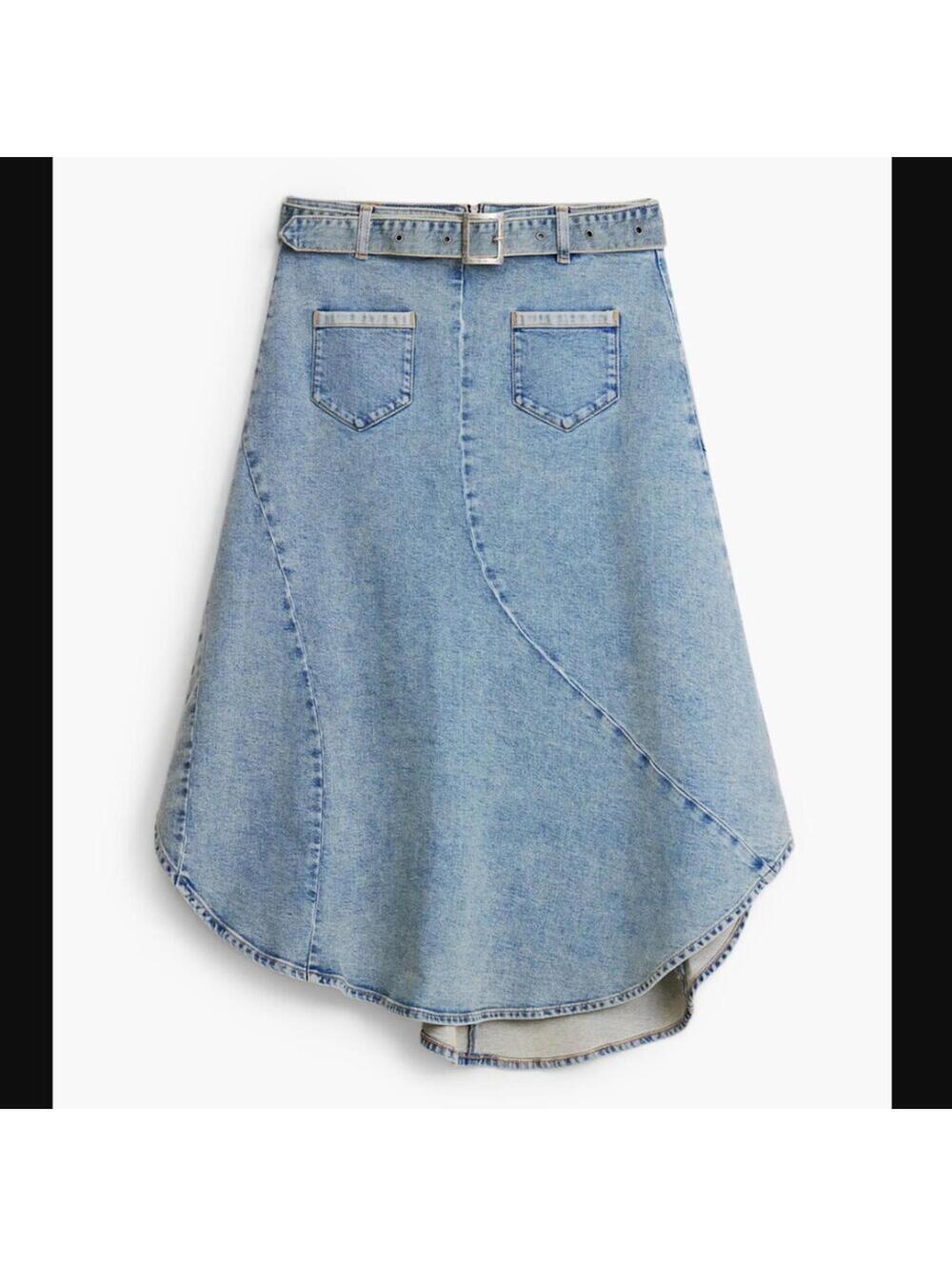 NWT DESIGUAL ASYMMETRIC FISHTAIL
DENIM BELTED MIDI SKIRT US Small